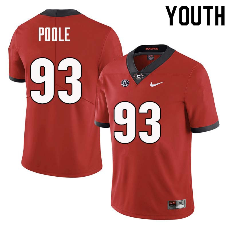 Georgia Bulldogs Youth Antonio Poole #93 Red Stitched College UGA Football Jersey 23OC015GK